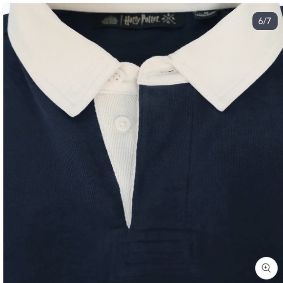 Wizarding World Hogwarts crest Rugby Pullover - Navy & Cream Stripe - Picture 7 of 9